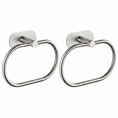 Towel Ring Self Adhesive No Drill Hand Towel Holder for Bathroom SUS 304 Stainless Steel Brushed Nickel (Silvery 2 Pcs) - color: Silver(2 Pcs)