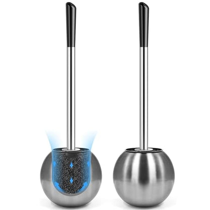 Toilet Brush and Holder 2 Pack, 304 Stainless Steel Toilet Brush with Extended and Durable Comfortable Brush Handle, Toilet Bowl Brush for Bathroom Toilet - Ergonomic, Pratical Durable - color: Silver