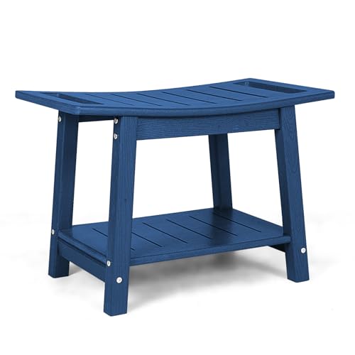 HDPE Shower Bench Seat, Heavy Duty Shower Stool for Inside Shower | Non-Slip, Maintenance-Free, Adjustable Feet, Side Handles, Indoor/Outdoor, Easy to Clean - color: Navy Blue, size: 25"W x 14"D x 17.3"H