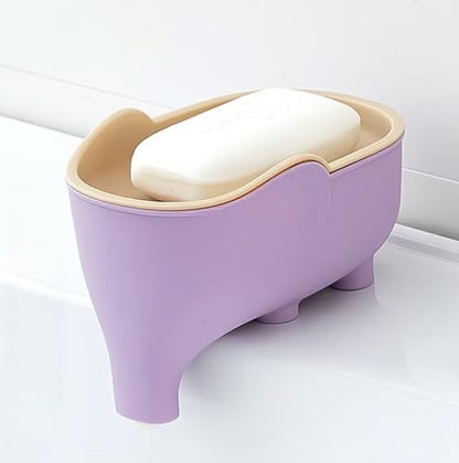 Cute Elephant Soap Dish Holder Tray Plastic Sink Self Draining Suitable for Kitchen Bathroom Bar Shower Bath Kitsch Large Shelf Drainage,Purple - color: C-purple