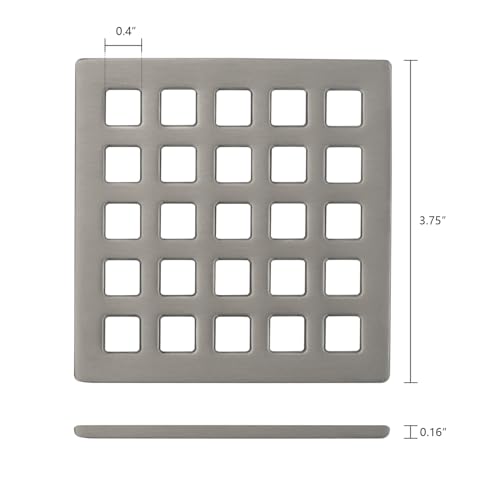 Uni-Green 3-3/4 inch Square Shower Drain Grate - 3.75" Brushed Nickel Shower Floor Drain Cover Replacement - SUS304 Stainless Steel Hair Catcher/Drain Strainer for Bathrooms, Showers - color: Brushed Nickle