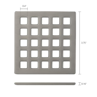 Uni-Green 3-3/4 inch Square Shower Drain Grate - 3.75" Brushed Nickel Shower Floor Drain Cover Replacement - SUS304 Stainless Steel Hair Catcher/Drain Strainer for Bathrooms, Showers - color: Brushed Nickle