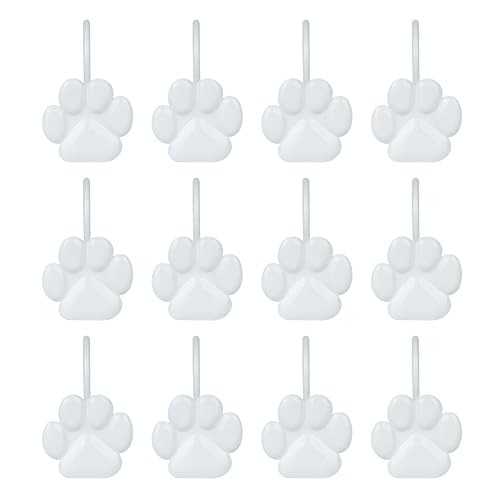 Sunlit Fashion Design Cute Paw Print Polished Shower Curtain Hooks for Dog Cat and Bear, Rust Proof Oil Rubbed Metal Shower Curtain Rings, White, 12 Pack - color: White
