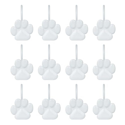 Sunlit Fashion Design Cute Paw Print Polished Shower Curtain Hooks for Dog Cat and Bear, Rust Proof Oil Rubbed Metal Shower Curtain Rings, White, 12 Pack - color: White