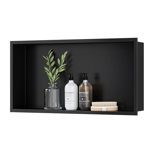 Neodrain Stainless Steel Shower Niche Matte Black 24"x12" No Tile Needed | Recessed Wall Niche, Space-Saving, Waterproof & Durable Niche for Shower Storage - color: Matte Black, size: 24X12In