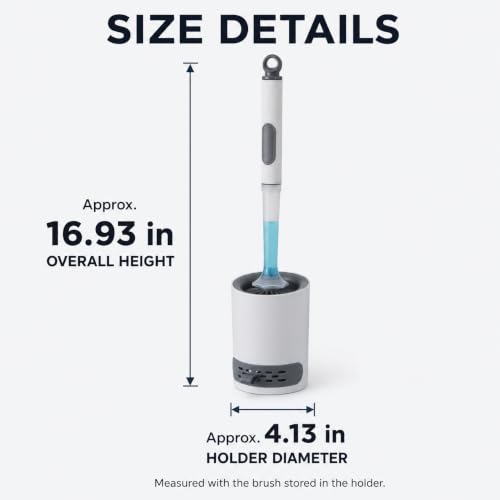 Silicone Toilet Brush and Holder Set with Cleaner Dispenser, Grey | Dispenser handle, silicone bristles, ventilated holder; for RV, apartment, and bathroom use