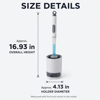 Silicone Toilet Brush and Holder Set with Cleaner Dispenser, Grey | Dispenser handle, silicone bristles, ventilated holder; for RV, apartment, and bathroom use