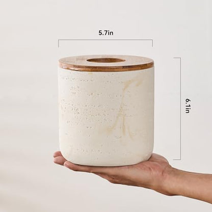 Natural Travertine Textures Beige Mini Trash Can with Bamboo Lid,Small Countertop Trash Can for Bathroom, Kitchen, Vanity, Desk Trash Can,Table Top Mini Garbage Can for Dining Room, Tiny Waste Basket - color: Mini Yellow