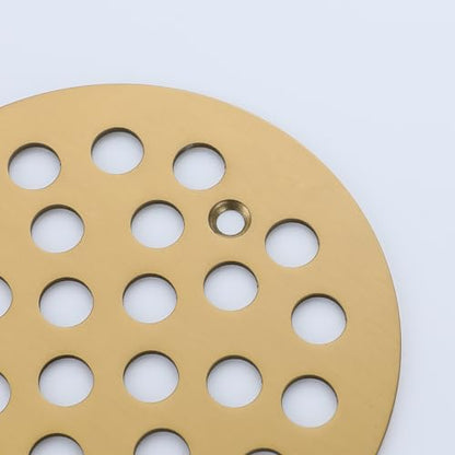 Round 4-1/4 Inch Screw-in Shower Drainer Cover Replacement 304 Stainless Steel Floor Drain Grate with Screws Brushed Golden - color: Brushed Golden