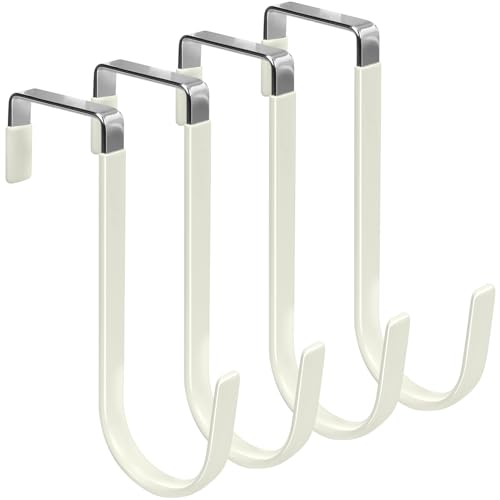 FYY Over the Door Hooks, Single-Hanger 4 Pack, Fits Doors 1 3/8" Beige | Heavy Duty Metal, Hold 20lbs, Rubber-Coated, No-Drilling, for Bathroom Dorm, Hanging Towels Clothes Hats Bags Coats Wreaths - color: A Beige, size: Short, style: 4 Pack
