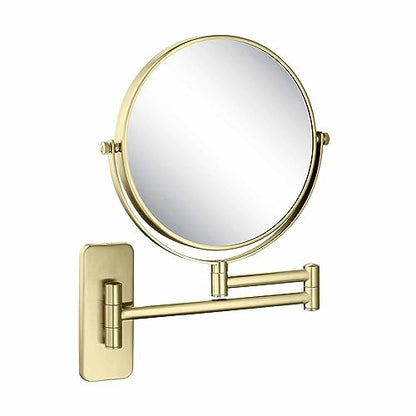 Circular Wall Mount Makeup Mirror, Dual-Sided 1x/5x Magnifying Mirror with Extendable Arm, 360° Swivel, Solid Brass Construction for Durability and Style (Brushed Gold, KMM100) - color: Gold