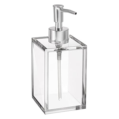 Clear Acrylic Reusable Kitchen & Bathroom Hand Sanitizer Dispenser with Rust Proof Stainless Steel Pump, Square Soap Dispenser Set | 12 oz (1 Pack) - style: 1 Pack / Soap Dispenser