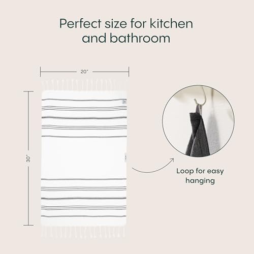 WETCAT Turkish Hand Towels with Hanging Loop, Set of 2 (20" x 30") 100% Turkish Cotton, Pre-Washed, Quick Drying, for Kitchen or Bathroom - Black & White - color: Black & White