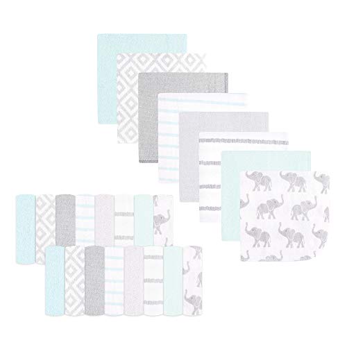 Hudson Baby Unisex Baby Rayon from Bamboo Washcloth Bundle, Gray Mint Elephant, One Size - color: Gray Mint Elephant