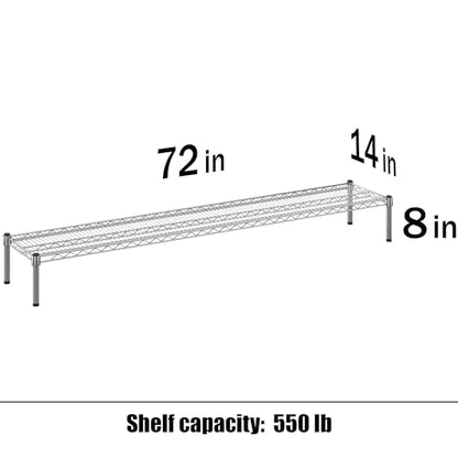 14" Deep x 72" Wide x 8" Height 1-Tier Wire Shelving Kit | NSF Commercial Storage Rack Unit - size: 14" Deep x 72" Wide