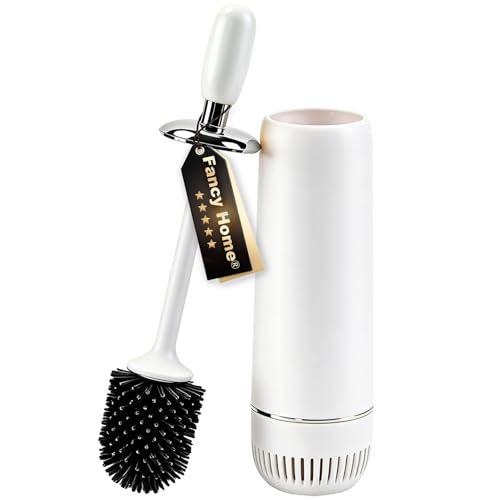 Toilet Brush and Holder Set, Toilet Bowl Brush with Long Handle, High-End Modern Silicone Toilet Brush Set, Non-Scratch, Odor-Free Design(Matte White + Silver, B),Father's Day - color: Matte White + Silver