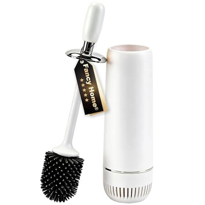 Toilet Brush and Holder Set, Toilet Bowl Brush with Long Handle, High-End Modern Silicone Toilet Brush Set, Non-Scratch, Odor-Free Design(Matte White + Silver, B),Father's Day - color: Matte White + Silver