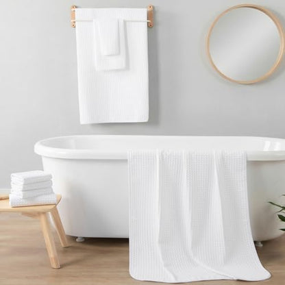 REDKISS Soft 8 Piece Waffle Towel Set, Microfiber, Lighter Weight, Absorbent, Quick Dry, Lint Free Bath Towels for Bathroom, Spa & Hotel – 2 Bath, 2 Hand, 4 Washcloths, White - color: White