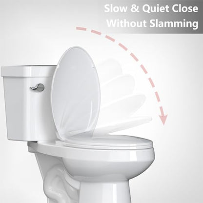 White Elongated Toilet Seat, Slow Close PP Plastic Toilet Cover with Quick-Release Hinges, Stain-Resistant & Easy Clean, Fits 18.5-19 inch Bowls - size: 19 inch