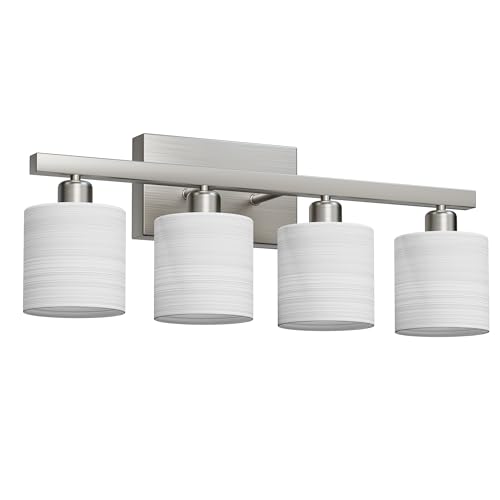 Bathroom Light Fixtures, Bathroom Lighting Fixtures Over Mirror, Classic Vanity Lights, Modern Vanity Light with Textured Frosted Opal White Glass Shades, Brushed Nickel, 4-Light - color: ‎Brushed Nickel, size: 4-Light
