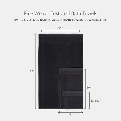 Texere 100% Organic Cotton Rice Weave Jacquard 700 GSM Luxury Bath Towel Sets - Spa Quality Bath Towels, Hand Towels, Washcloths (Rice Weave, Black, 6 Piece) - color: Black (Rice Weave)