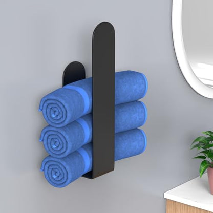 HUFEEOH 2 Pack Adhesive Hand Towel Holder, Sticky Towel Bar Towel Holder Wall Mounted, Stainless Steel Kitchen Towel Holder Hand Towel Rack for Bahtroom Hotel RV Kitchen (Black) - color: Black, size: 8 Inch (2PC)