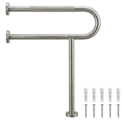 30 Inch Toilet Grab Bar with Leg for Bathroom, Wall & Floor Mounted Stainless Steel Handicap Grab Bar, Brushed Nickel Anti-Slip Knurled Grip, Safety Rail for Elderly, Disabled and Pregnant - size: 30 Inch