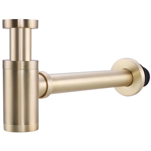 Bottle Trap, Brass Decorative 1 1/4 Bathroom Sink P Trap, Large Body Round Lavatory Waste Drain Kit, Brushed Gold SW-83888BG. - color: T02-brushed Gold