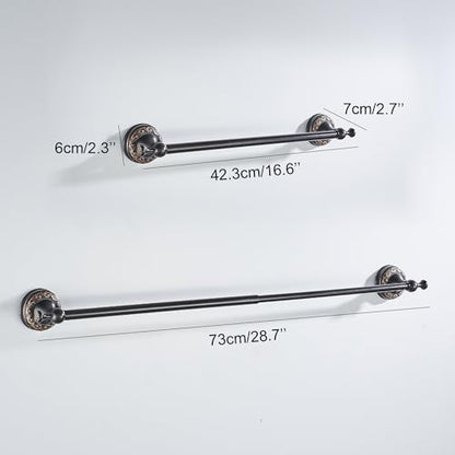 Oil Rubble Bronze Brass Single Towel Bar, Adjustable 15.5 to 27.5 Inch Bath Towel Bar Rack for Bathroom Towel Holder, Wall Mounted Black Bathroom Hardware Accessories,Pattern Carving Design - color: Single Towel Rack