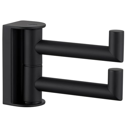 Swivel Towel Hook for Bathrooms with 2 Rotating Arms, Matte Black | Rustproof 304 Stainless Steel, Heavy Duty 11 lbs Double Wall Hook for Towel, Coat, Bag, Kitchen or Entryway, Drilling Mounted