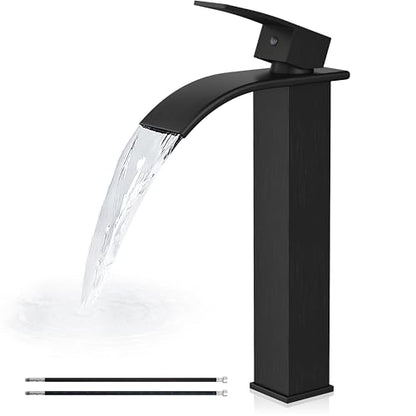 Airuida Vessel Sink Faucet, Oil Bronze Tall Waterfall Bathroom Faucet | Single Handle,Tall Bathroom Faucet 1 Hole,Vanity Faucet,without Drain,Bowl Bathroom Faucet - color: Oil Rubbed Bronze