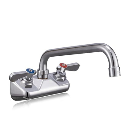 Commercial Sink Faucet - Leak Free Brass 4 Inch Wall Mount 2 Hole, 10" Swivel Spout 3 Compartment Sink Faucet for Restaurant/Industrial/Kitchen/Laundry/Bar - size: 4" Center 10" Swivel Spout