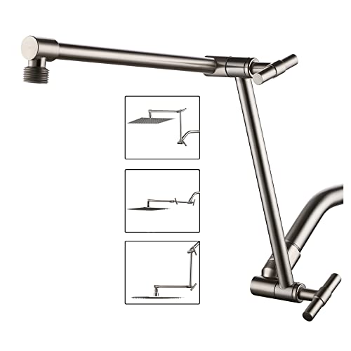 Shower Head Extension Arm - 13'' Shower Arm Extension for Rain & Handheld Shower Head, Height & Range Adjustable Shower Extension Arm with Locking Nuts, G1/2 Universal Connector, Brushed Nickel - color: Brushed Nickel