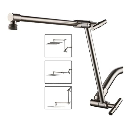 Shower Head Extension Arm - 13'' Shower Arm Extension for Rain & Handheld Shower Head, Height & Range Adjustable Shower Extension Arm with Locking Nuts, G1/2 Universal Connector, Brushed Nickel - color: Brushed Nickel