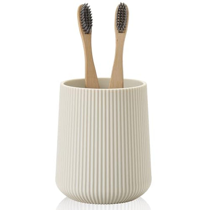 YAUKPH Beige Striped Toothbrush Holder | for Electric Toothbrushes Bathroom Organizer Cup for Toothpaste Kids & Adults - color: Beige Ribbed