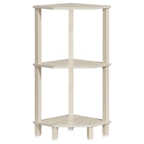 YUFAM 3-Tier Corner Shelf, Grey White | Wooden Small Corner Table with Sturdy 5-Leg Base, Wooden Corner Bookshelf for Adjustable Base - color: Grey White, size: 3 Tier
