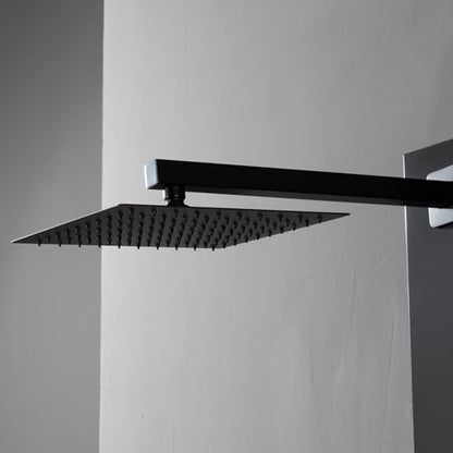 Rainfall Shower Tower Shower Wall Panels, Stainless Steel Shower Panel with 4 Body Jets Massage and Adjustable Head, Tub Spout Column Wall Mount, Black