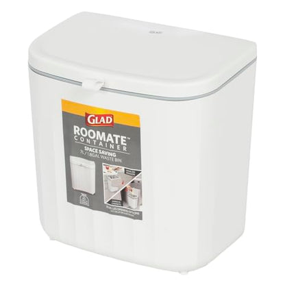 Glad Roomate Under Counter Waste Bin | Space Saving Small Trash Can for Kitchen Cabinet, Bathroom or Office | Dual Lid for Ease of Opening, 7 Liter, White - color: 7 Liter White Plastic