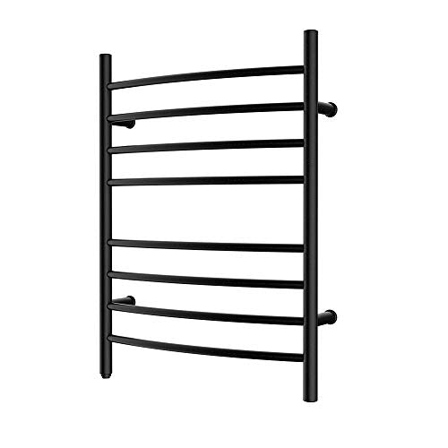 8-Bar Towel Warmer, Heated Towel Rack, Plug-in, Matte Black | 304 Stainless Steel Curved 8-Bar Wall-Mounted Towel Warmer With Plug-In Installation Only For Bathrooms - color: Matte Black