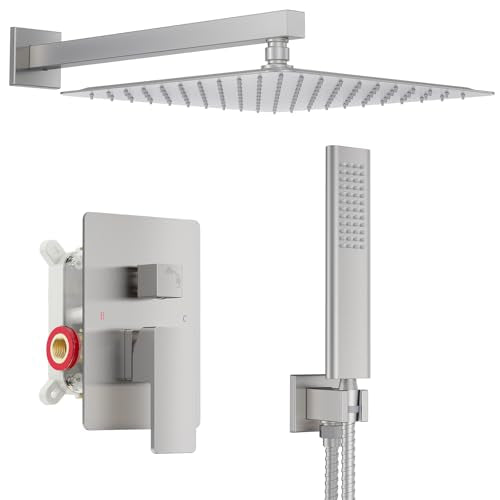 Iriber 12-Inch Rainfall Shower System with Handheld Combo, Brushed Nickel Finish, High Pressure Brass Shower Set - color: Brushed Nickel 05
