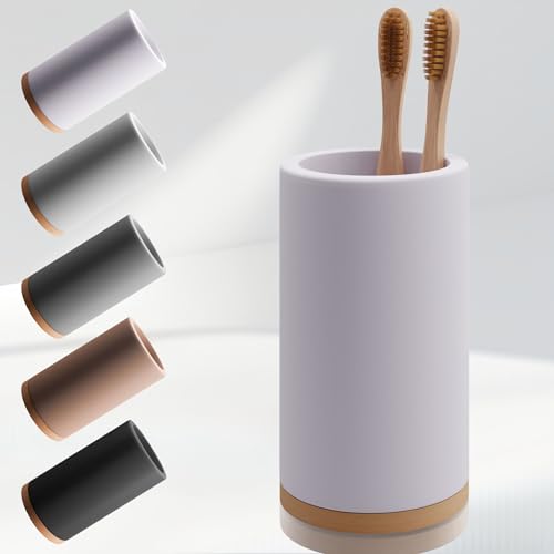 Matani Bamboo Toothbrush Holder Diatomite Tooth Brush Organizer - Storage Stand for Small Bathroom & Counter - Removable Base & Drain Holes, Water-Absorbent & Quick-Drying (Off White) - color: Off White