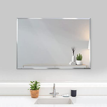 Fab Glass and Mirror 30x40 Inch Rectangle Frameless Bathroom Vanity Mirror with Beveled Edge - Shatterproof Wall Mounted Decorative Glass with Safety Backing for Living Room Bedroom Hallway Entryway - size: 40"L x 30"W, style: Rectangle