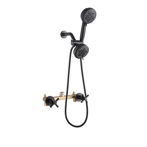 2 Handle Shower Faucet Black 2 in 1 Shower Combo Set with Valve | 9 Modes Hand Shower, 7 Modes Shower Head, Dual Head Work independently /Work Together, Brass Valve, NPT 1/2" US Connection - color: Matte Black, style: Style C