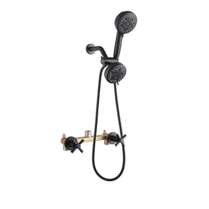 2 Handle Shower Faucet Black 2 in 1 Shower Combo Set with Valve | 9 Modes Hand Shower, 7 Modes Shower Head, Dual Head Work independently /Work Together, Brass Valve, NPT 1/2" US Connection - color: Matte Black, style: Style C