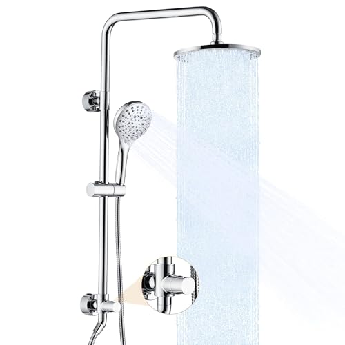 BRIGHT SHOWERS Rain Shower Heads System Including 9 Inch Rainfall Shower Head and Handheld Shower Head with Height Adjustable Holder, Solid Brass Rail and 60" Long Stainless Steel Shower Hose, Chrome - color: chrome plated, size: 2.5 Gallon Per Minute