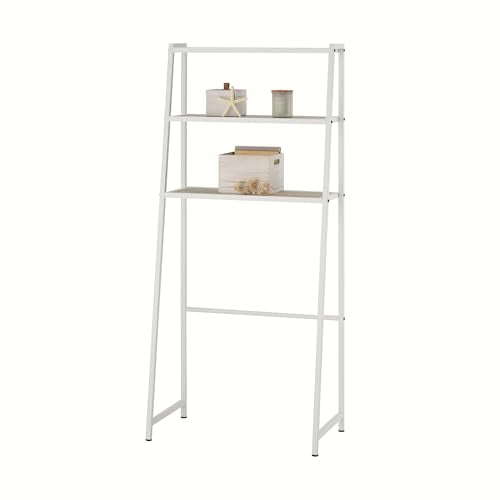 TRINITY 3-Tier Metal Over The Toilet Storage Shelving Rack, Freestanding Bathroom Organizer with Wood Grain Shelves, 27in x 15in x 60in, White - color: White