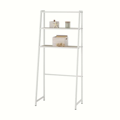 TRINITY 3-Tier Metal Over The Toilet Storage Shelving Rack, Freestanding Bathroom Organizer with Wood Grain Shelves, 27in x 15in x 60in, White - color: White
