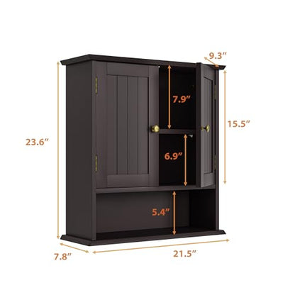 Bathroom Wall Cabinet, Over the Toilet Storage Cabinet with 2 Doors and Adjustable Shelf, Wooden Medicine Cabinet Wall Mounted, Room Space Saver for Bathroom Kitchen - color: Bathroom Cabinet-brown