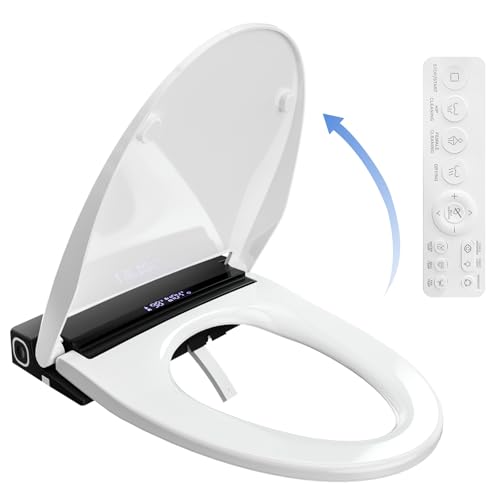 Baotree Elongated Electric Toilet Seat, Smart Heated Toilet Seat with Warm Water & Dryer, Feminine & Child Hip Wash, Wireless Remote, Self-Clean, Stainless Steel Nozzle, Adjustable Water Pressure - color: White