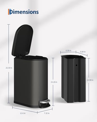 Garvee 2.6 gal / 10 L Metal Bathroom Trash Can with Lid, Slim Waterproof Garbage Can for Bedroom, Small Step-on Trash Bin with Inner Bucket, Rear Handle, Soft Close Lid, Black - color: Black, size: 2.6 Gallons